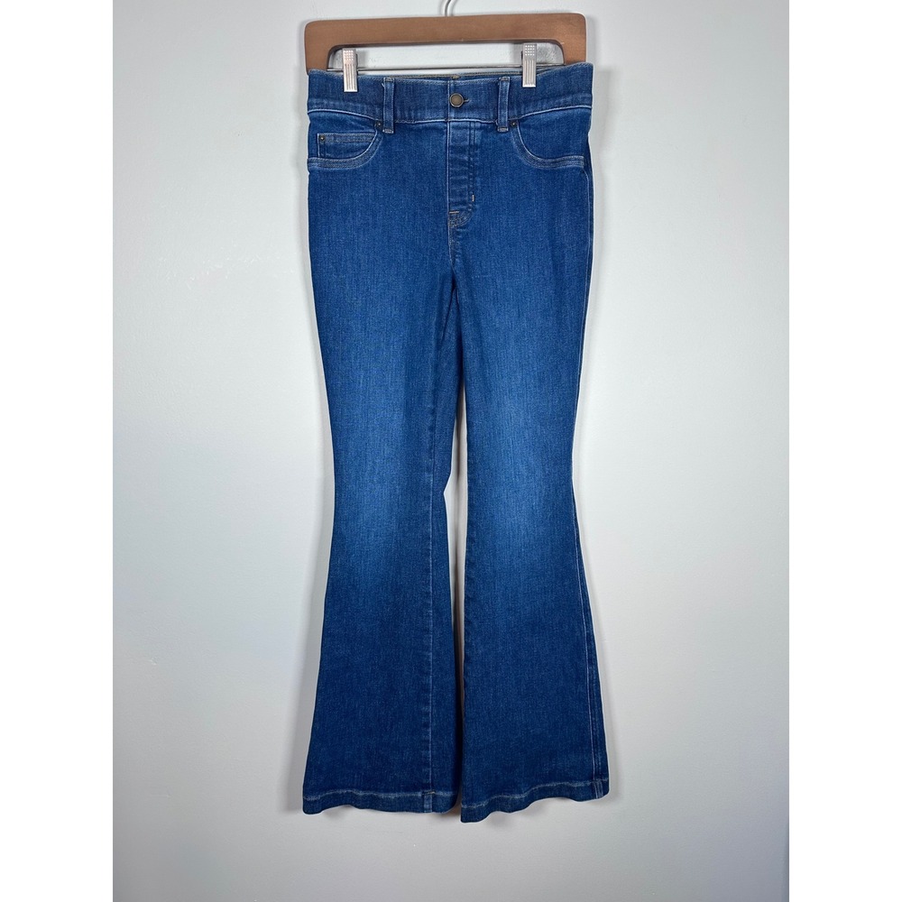 Spanx Flare Jeans Women Small Dark Wash Boho Slimming Pull On Denim